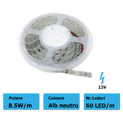 Picture of Banda LED flexibila 8.5W/m 12V - SMD4040 60 led/m Alb neutru - Permeabila